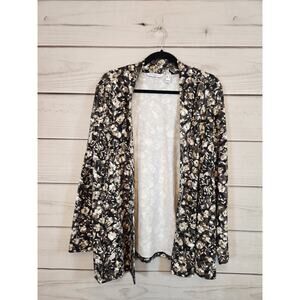 Isaac Mizrahi‎ Women's Black Floral Long Sleeve Open Front Cardigan Size Medium